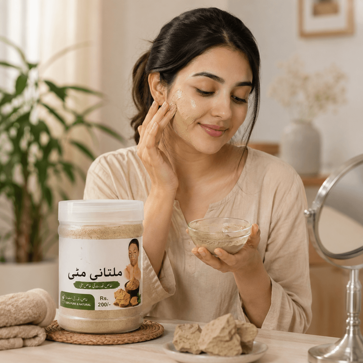 Multani Mitti Face Pack in use