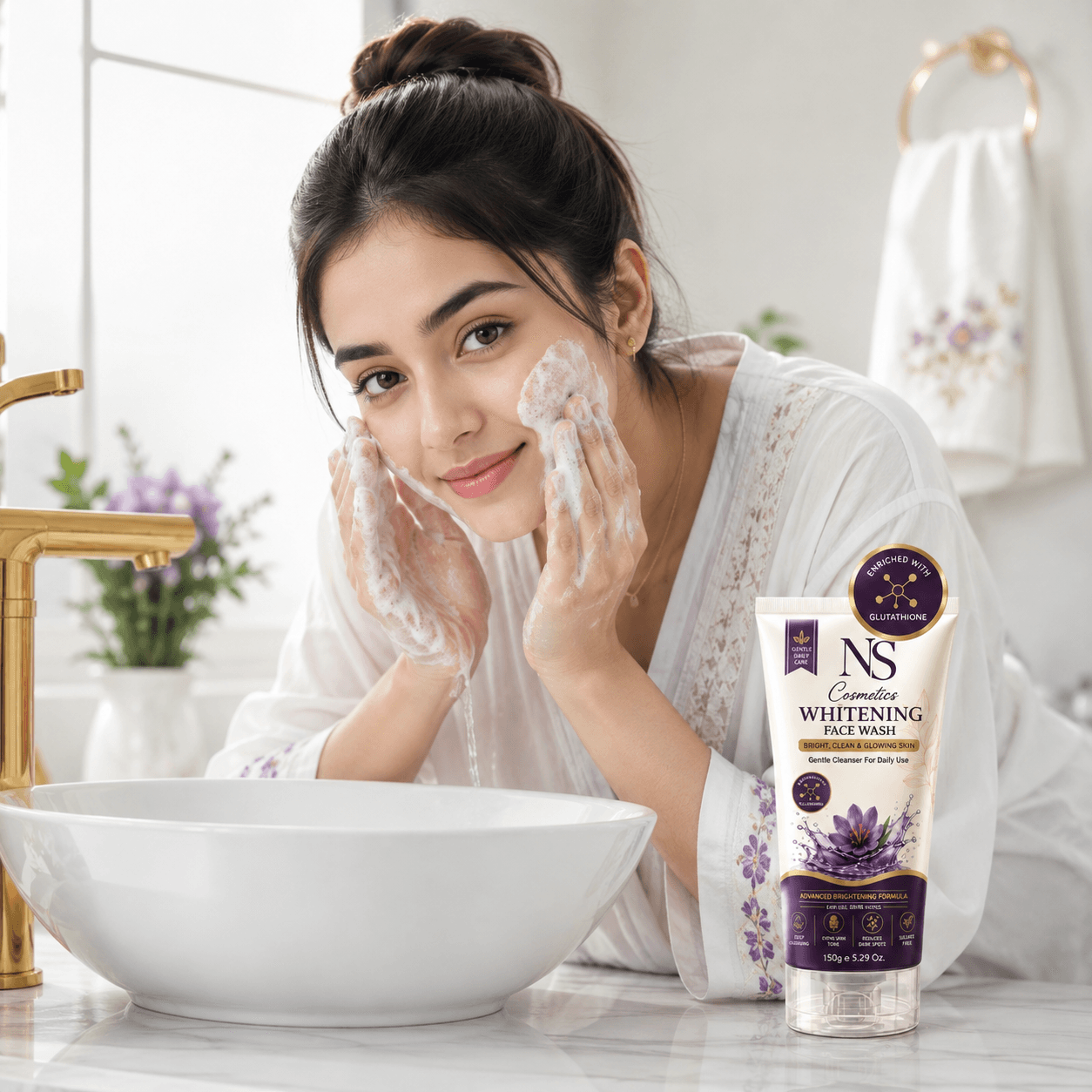 Whitening Face Wash in use